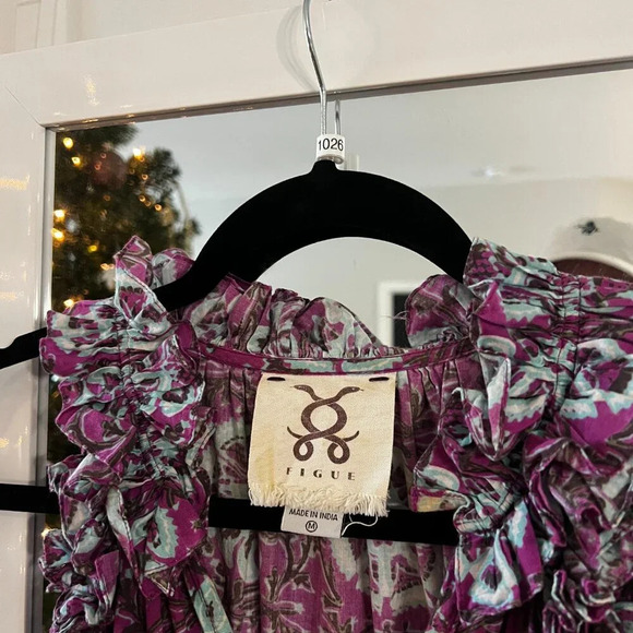 1026 Figue Printed Midi Dress Size Medium Color Purple - Picture 5 of 8